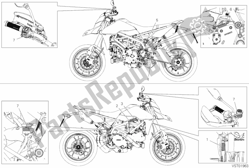All parts for the Positioning Plates of the Ducati Hypermotard 950 SP 2020